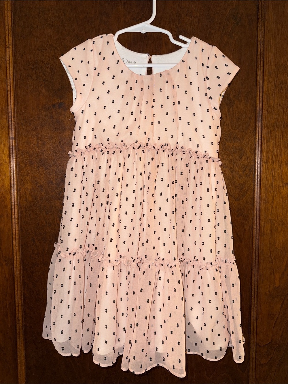 Pippa & Julie Peach Chiffon Polka Dot Tiered Dress